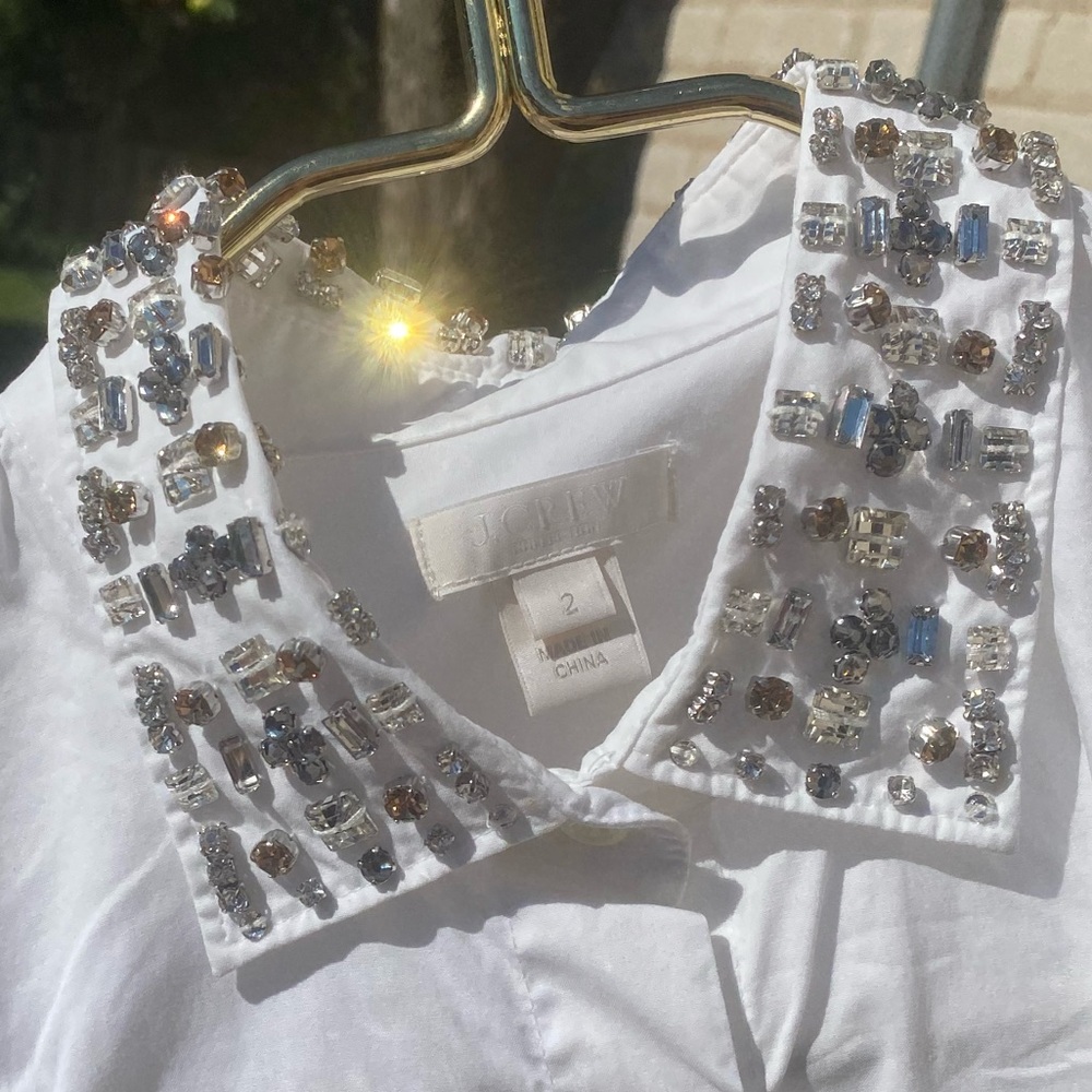 J. Crew bejeweled collar white button up